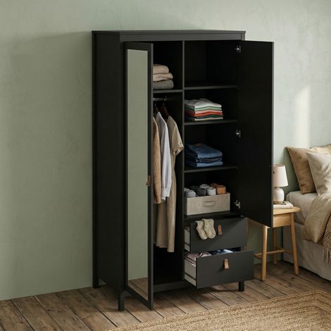 Dmora - Guardaroba 2 ante Ghislaine, Mobile camera da letto, Cabina armadio portabiti, Armadio appendiabiti, 102x58 h199 cm, Nero (1/5)