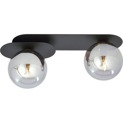 Plafoniera Minimal 2 Luci Teia In Acciaio Nero E Sfere Vetro Fumè (1/5)