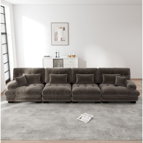 Modulares Ecksofa 406x77x81 cm braun Chenille mit Tiefensitz (1/5)