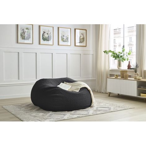 BOBOCHIC - Pouf ultra moelleux MERIBEL tissu bouclette Noir (1/5)