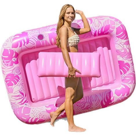 Aufblasbarer rosa Poolstuhl mit elektrischer Pumpe, XXL-Schwimmliege zum Sonnenbaden, Faulenzen und Entspannen im Wasser, aufblasbare Outdoor-Freizeitmatratze (1/3)