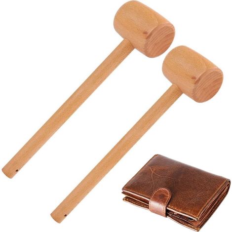 Lot de 2 outils d'artisanat en bois pour cuir, maillet de menuisier, marteau en hêtre, petit marteau pour soulager la fatigue. (1/5)