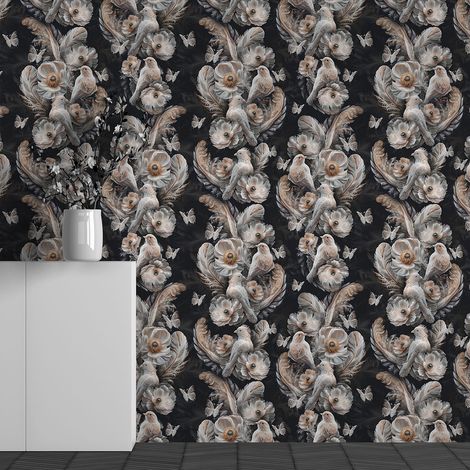 Papier peint panoramique - Motif Fleurs Oiseaux - 130 cm x 81 cm (1/3)