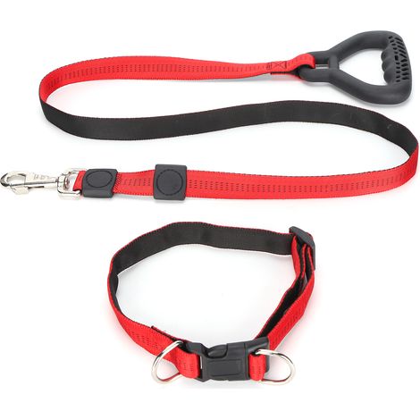 Robuste Hundeleine mit Halsband und komfortablem Griff, geeignet für kleine, mittlere und große Hunde. Haustierzubehör. Rot. (1/5)
