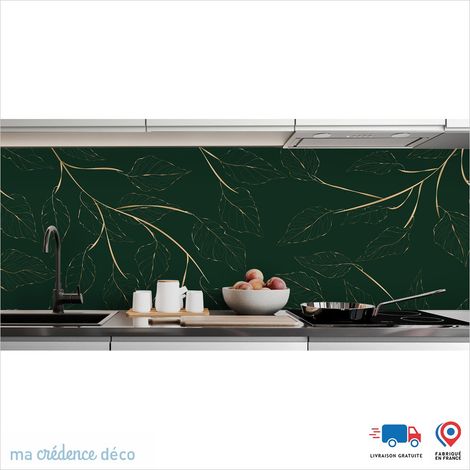 Crédence : Feuilles dorées - Couleur Vert mousse - Alu composite - 60 - 120 (1/3)