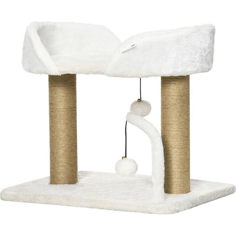 TORRE PER GATTI MAX 5KG IN TRUCIOLATO CON TIRAGRAFFI E PALLINE GIOCATTOLO. 48X38X42 CM. GIALLO E BIANCO (1/5)