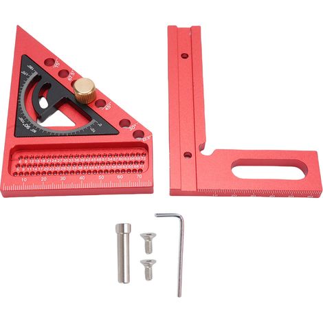 Ortviai Équerre Multifonction 3D 0-180° en Alliage d’Aluminium Anodisé Rouge et Noir pour Menuisiers et Charpentiers (1/3)