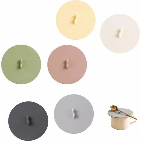 6 couvercles silicone universels anti-poussière, 6 couleurs, réutilisables et hermétiques pour tasses à thé et café. (1/5)