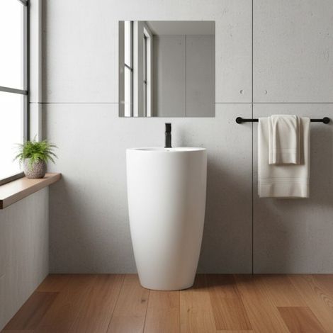 Lavabo freestanding rettangolare in ceramica bianco lucido 53x46,5x86,5 LAV203