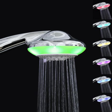 Douchette LED 5 Modes, 7 Couleurs À Changement Automatique, Douchette Douche Haute Pression LED, 12,5cm Pommeau de Douche Lumineux (1/5)