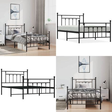 Cadre de lit métal sans matelas et pied de lit noir 100x200 cm - Cadre de lit noir - Lit en acier (1/5)
