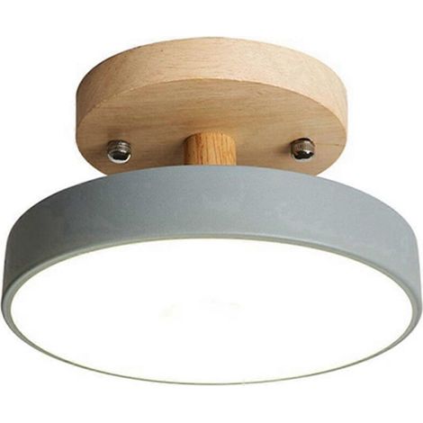 Plafonnier gris moderne à LED de style nordique avec luminaire en bois --- (1/5)