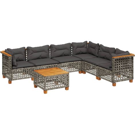 vidaXL Set Divani da Giardino 7 pz con Cuscini Grigio in Polyrattan (1/5)