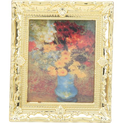 Cadre doré miniature motif floral peinture à l'huile, décoration murale simulée pour maison de poupée échelle 1:12 (1/5)
