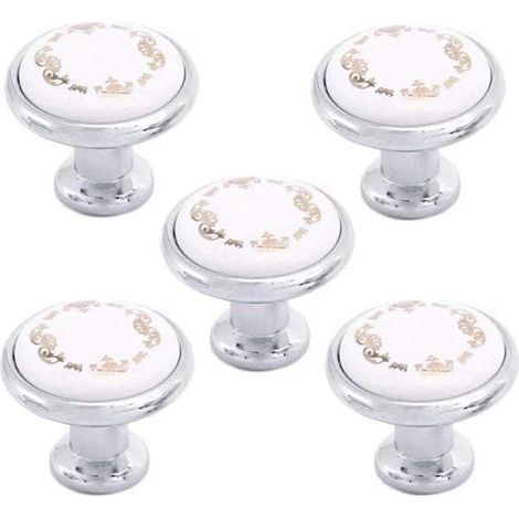 CCYKXA Ceramic Knobs Vintage Cabinet Knobs, 5 Pack 32mm Interior Round Knobs and Handles for Wardrobe/Girls Dresser/Kids Cupboard/Kitchen Drawer Pulls with Attached Hardware