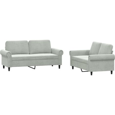 Ensemble de Canapé  Sofas 2 pcs avec coussins Gris clair Velours