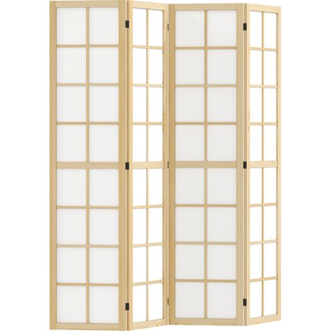 Paravent 4 Panneaux 160 x 170 cm Séparateur de Pièce Pliable Brise-Vue en Bois de Pin et Tissu pour Salon Chambre Bureau (1/5)