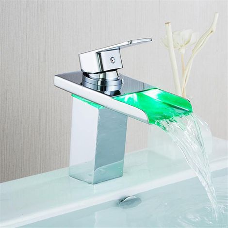 CCYKXARobinet Cascade à LED, mitigeur en Laiton pour lavabo de Salle de Bain, Cascade, 3 Couleurs changeantes, Robinet de lavabo de Salle de Bain, mitigeur (1/5)