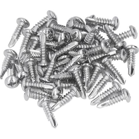 200 Stück selbstbohrende Schrauben mit Kreuzschlitz und Rundkopf aus Edelstahl 410 für Holzbearbeitung M4,2 x 16 (1/5)