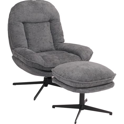 Fauteuil relax avec repose-pieds HWC-P32, fauteuil TV suspension Nosag, pivotant métal tissu/textile chenille (370 g/m2)