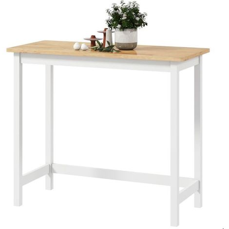 Table haute - HOMCOM - Bartisch 2 places - Plateau imitation chêne laqué - Cadre blanc - Compact 108x48x91 cm (1/5)