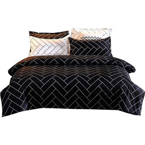 Housse de couette microfibre lavable machine blanc noir (1/2)