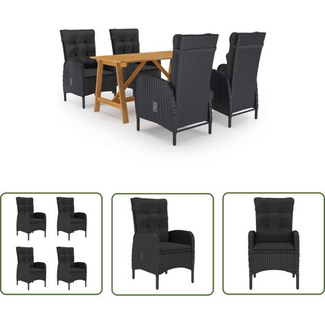 The Living Store Ensemble à manger de jardin 5 pcs Noir - Ensemble Salon De Jardin - Mobilier De Jardin - Table De Jardin - Chaises De Jardin - Acacia Massif (1/5)