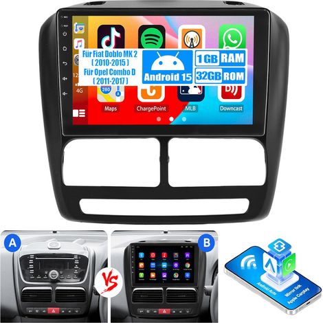 Autoradio GPS Android 15 pouces 32/64 Go avec, CarPlay et Wi-Fi pour Fiat Doblo MK2 et Vauxhall Combo D. Compatible RDS et navigation GPS. - 1+32G (1/5)