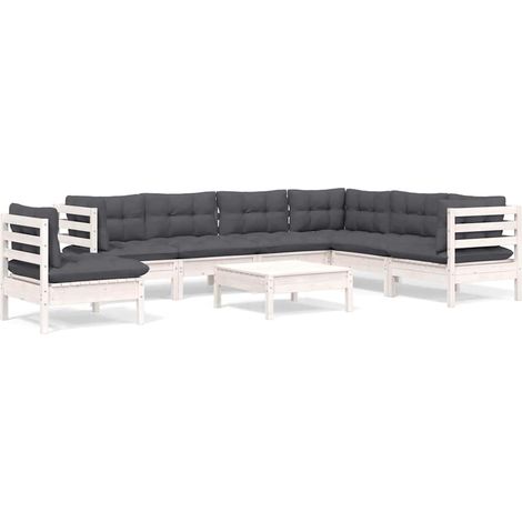 Maison Exclusive - Muebles de jardín 8 pzas con cojines blanco ma (1/5)