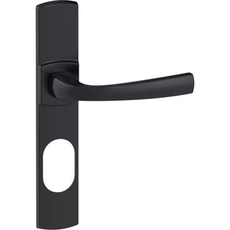Ensemble de poignée Muze sur plaque - BEZAULT - Onyx noir mat - Plaque 215 x 41 mm - entraxe de fixation 195 mm - Clé I avec trou oblong pour protecteur de cylindre