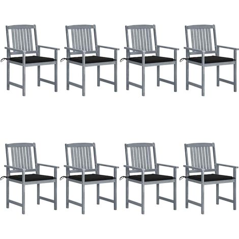 Lot de 8 Chaises de jardin avec coussins - Chaises d'extérieur pour terrasse/jardin Bois d'acacia solide Gris BV807784 - BonneVie (1/5)