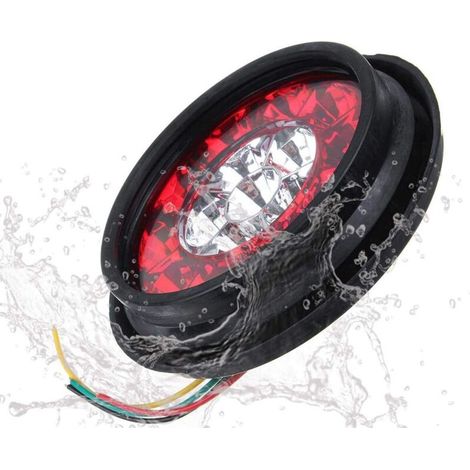 Set di 2 luci posteriori rotonde a 16 LED con guarnizione in gomma nera per auto, camion e rimorchi (rosso bianco 12V/24V universale) (1/4)