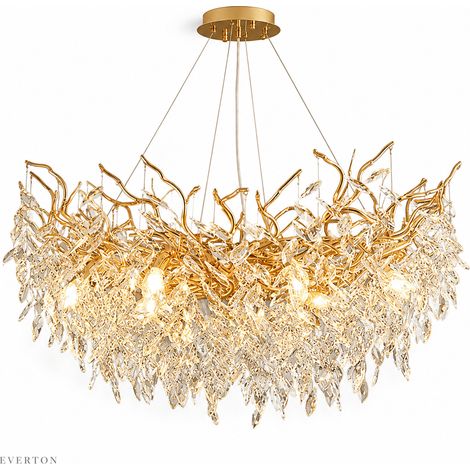 Lustre en Cristal de Luxe 45 cm, Suspension Dorée Style Branches Artistiques, Luminaire Design avec Hauteur Réglable 150 cm, Métal & Cristal, Douille E14 pour Salon, Salle à Manger, Chambre