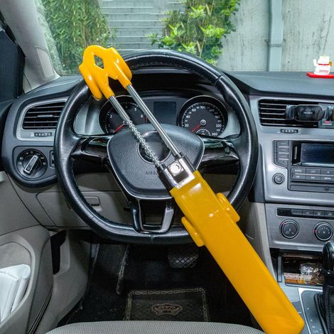 Youyijia Twin Bar Steering Wheel Lock Heavy Duty Anti-Theft Device for Cars SUVs Trucks & Vans High Visibility Yellow Adjustable Universal Fit Includes 2 Keys (1/5)