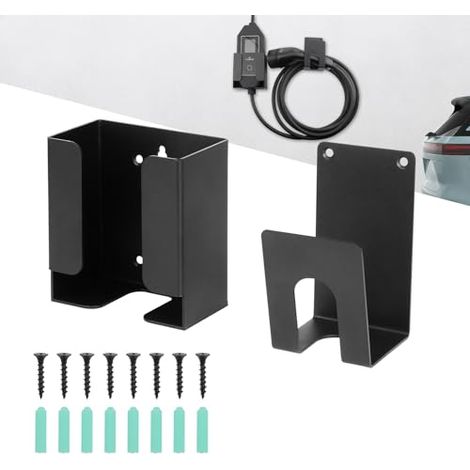 Kit de montaje para cargador de pared de coche eléctrico: organizador con soporte para caja de control y gancho en J para cargador de pared portátil, soporte metálico resistente para la gestión de cab
