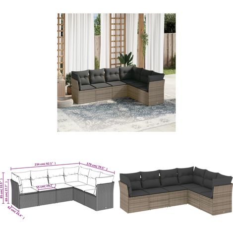 6-tlg. Garten-Sofagarnitur mit Kissen Grau Poly Rattan - Gartenmöbel - Sofa Set - Rattan Möbel - Outdoor Sofa - Lounge Set - Home & Living (1/3)