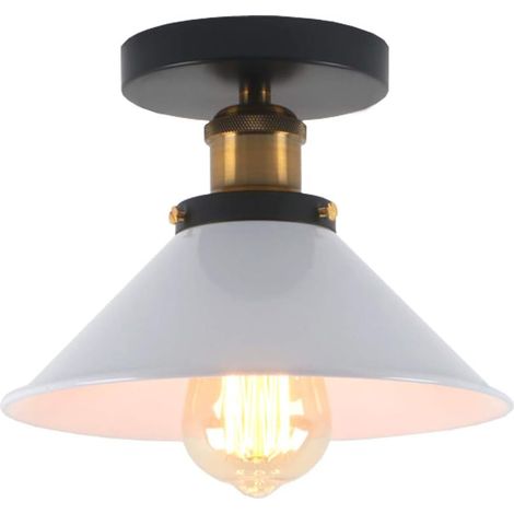 Plafonnier Industriel - 1 Unité - Métal Blanc Style Vintage - Douille E27 Max 60W - Salon Cuisine Couloir - Diamètre 22cm (1/5)