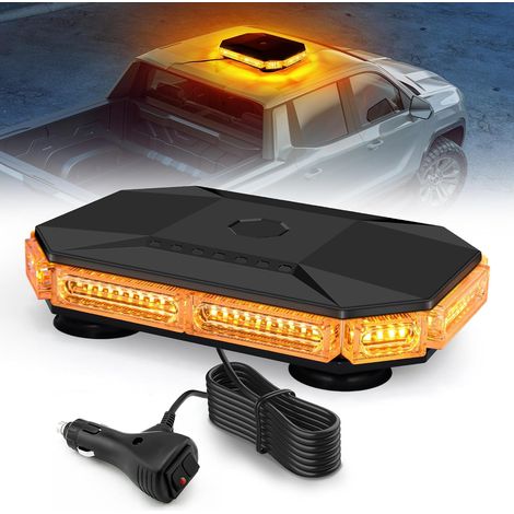 Gyrophare LED Magnétique Orange 12V-24V avec Câble 4,8m 70 Diodes, 20 Modes Clignotants, Structure ABS IP65 Étanche, pour Utilitaire et Tracteur (1/5)