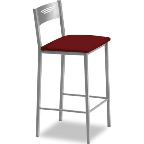 Tabourets de Cuisine Hauts tapissés avec Dossier. Structure en Aluminium et siège en Similicuir. Couleur de l'assise : Bordeaux. Contenu : 1 unité. Dimensions : 90 cm (Hauteur Totale) (1/5)