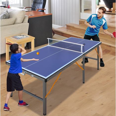 Klappbarer Tischtennistisch (152.4x66.04x66.04 cm), mit Netz und Schlägern, stabil, MDF, Blau (1/5)