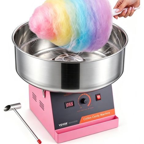 Machine à barbe à papa électrique, 1000W, appareil à barbe à papa avec bol en acier inoxydable et cuillère à sucre, pour maison, anniversaire d'enfant, fête de famille (rose) (1/5)