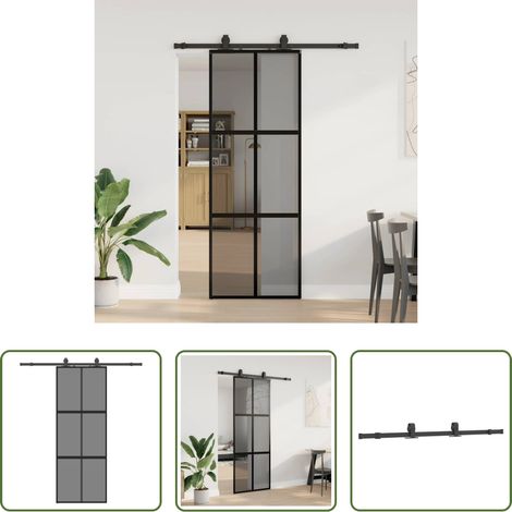 vidaXL Schiebetür mit Beschlag -  Schiebetür mit Beschlag Schwarz 76x205 cm Hartglas (1/5)
