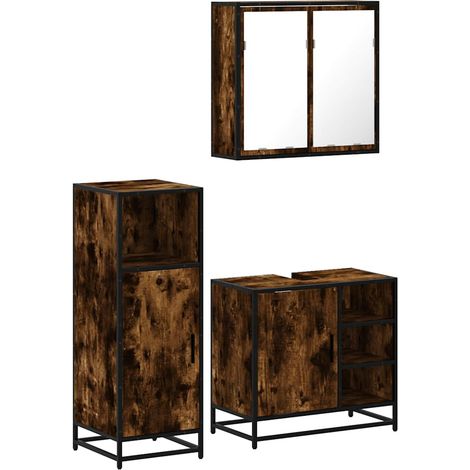 Maison Exclusive - 3-tlg. Badmöbel-Set Räuchereiche Holzwerkstoff (1/5)