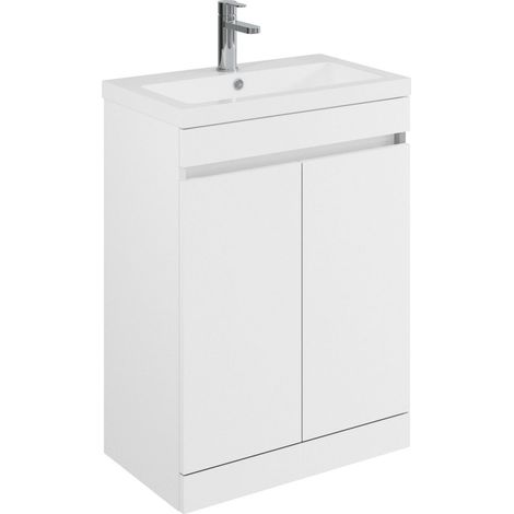 Balterley Tean 600mm Floor Standing 2 Door Compact Unit with Polymarble Basin - White (1/3)