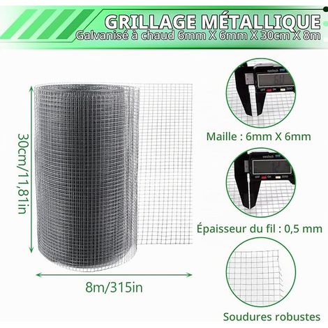 Wire Mesh 30 cm x 8 m, Wire Mesh 6 mm 0.6 mm Welded Small Mesh for Garden Frame Protection Vegetable Garden (1/3)