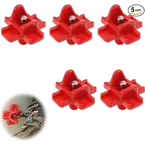 Abreuvoir Poules, Tétine à Eau de volaille, Buveurs d'eau de Poulet en Plastique,Abreuvoir Automatique pour tétine de Poulet avec Montage latéral Horizontal,Rouge (1/5)