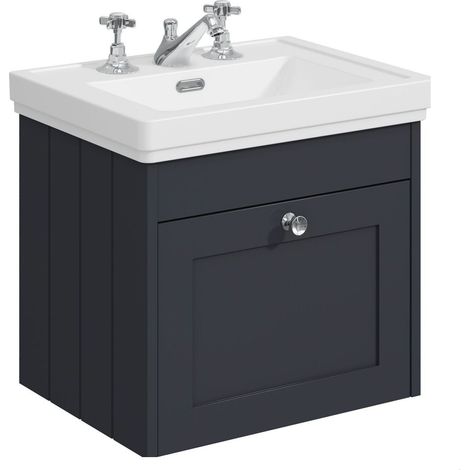 Balterley Butterton 500mm Wall Hung 1 Drawer Unit with Classic Basin 3 Tap Hole - Satin Dark Grey (1/4)