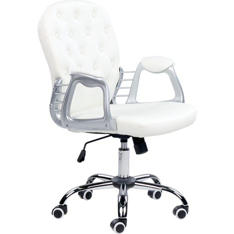 Silla de oficina reclinable de piel sintética blanco plateado negro giratorio Princess