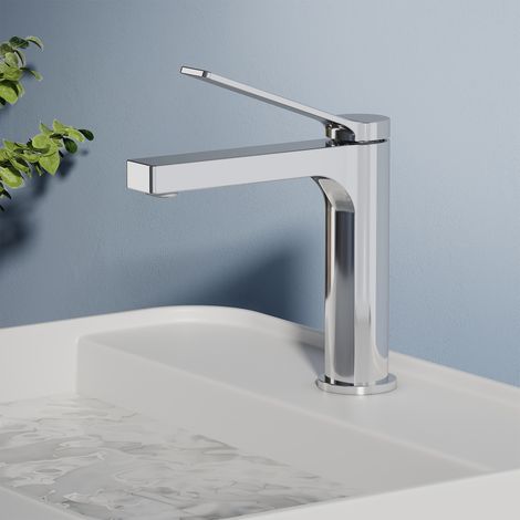 EMKE Robinet Salle de Bain, Robinet de lave-mains, avec Aérateur et Flexibles de 90 mm, Laiton, Cartouche Céramique, Chromé (1/5)