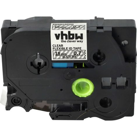 vhbw Label Tape compatible with Brother PT 550, 540C, 580C, 7500 Label Printer 8m x 18 mm, Black on Transparent, Flexible, Laminated